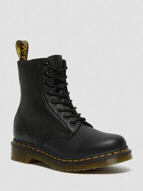Dr. Martens 1460 PASCAL Smooth Leather Black Lace-Up Boots Yellow Stitching 8